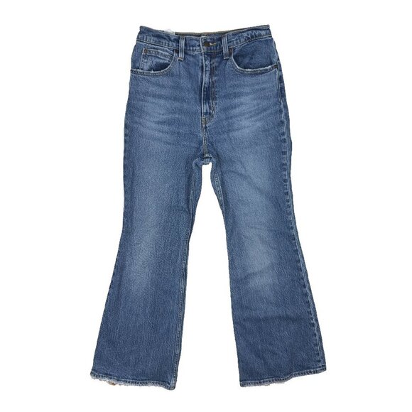 Levi's 70's High Rise Flare Straight Stretch Medium Dark Blue Wash Jeans Size 27 - Picture 1 of 5